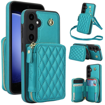 For Samsung Galaxy S23 FE 5G AwQuer Crossbody Zipper Wallet Rhombic Leather Back Phone Case(Green) - Galaxy S23 FE 5G Cases by Awquer | Online Shopping UK | buy2fix