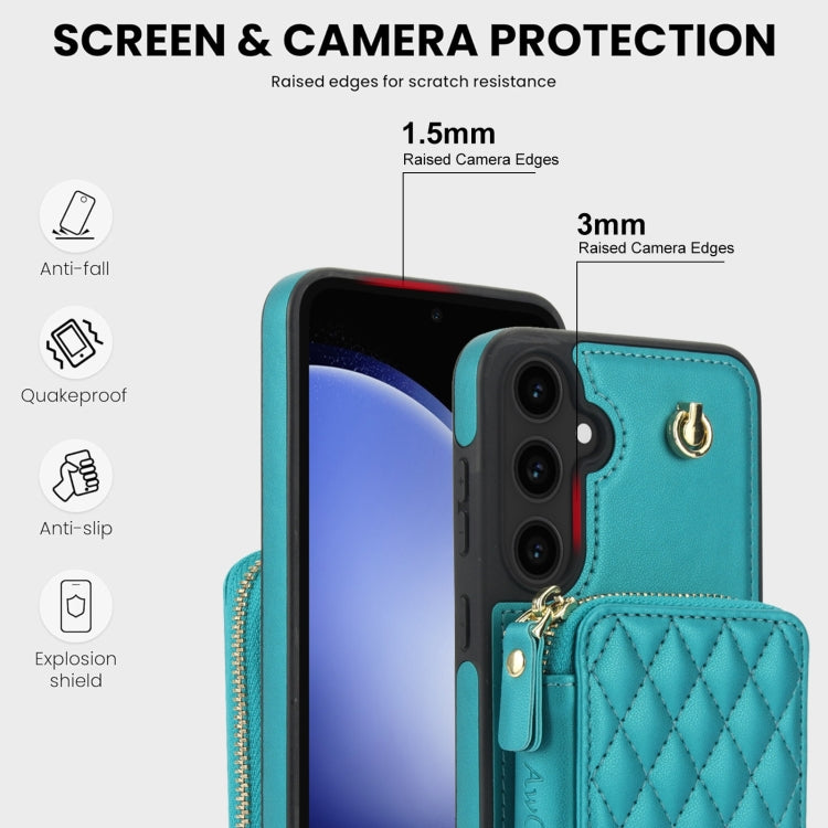 For Samsung Galaxy S23 FE 5G AwQuer Crossbody Zipper Wallet Rhombic Leather Back Phone Case(Green) - Galaxy S23 FE 5G Cases by Awquer | Online Shopping UK | buy2fix
