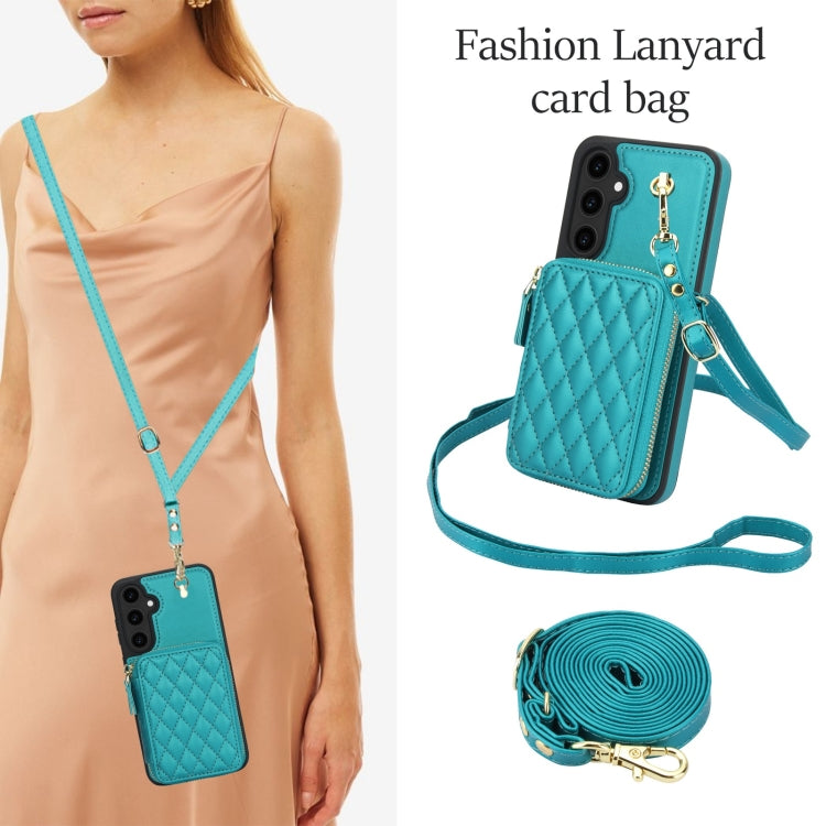 For Samsung Galaxy S23 FE 5G AwQuer Crossbody Zipper Wallet Rhombic Leather Back Phone Case(Green) - Galaxy S23 FE 5G Cases by Awquer | Online Shopping UK | buy2fix