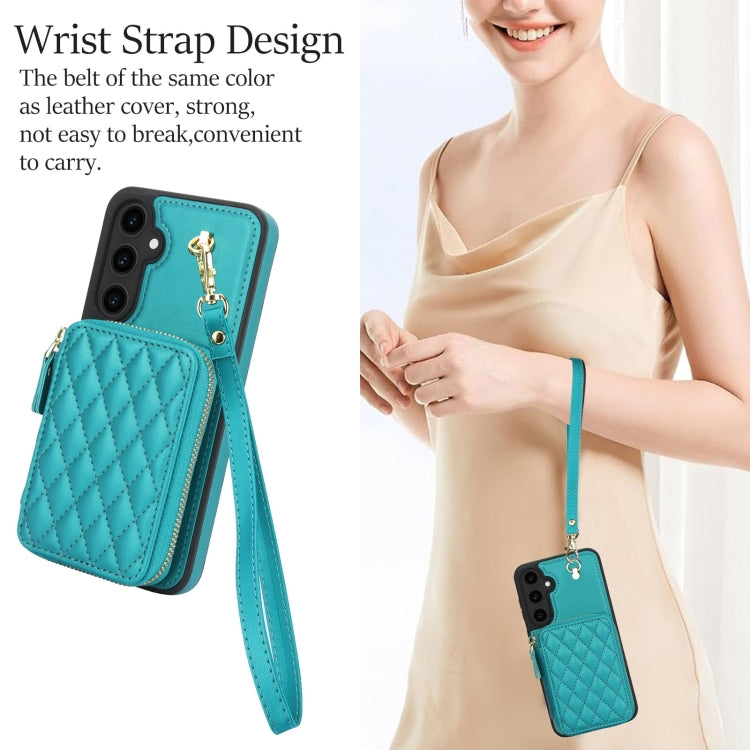 For Samsung Galaxy S23 FE 5G AwQuer Crossbody Zipper Wallet Rhombic Leather Back Phone Case(Green) - Galaxy S23 FE 5G Cases by Awquer | Online Shopping UK | buy2fix