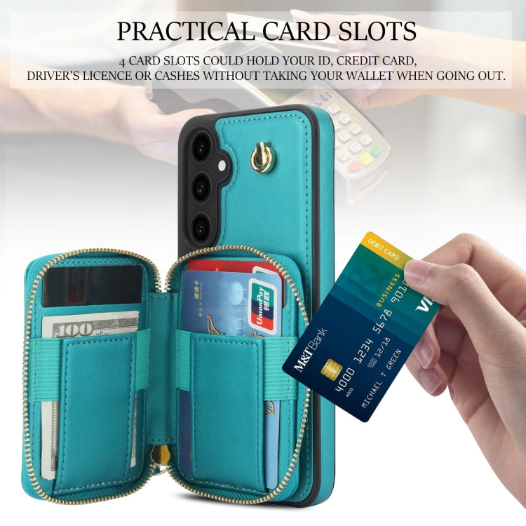 For Samsung Galaxy S23 FE 5G AwQuer Crossbody Zipper Wallet Rhombic Leather Back Phone Case(Green) - Galaxy S23 FE 5G Cases by Awquer | Online Shopping UK | buy2fix