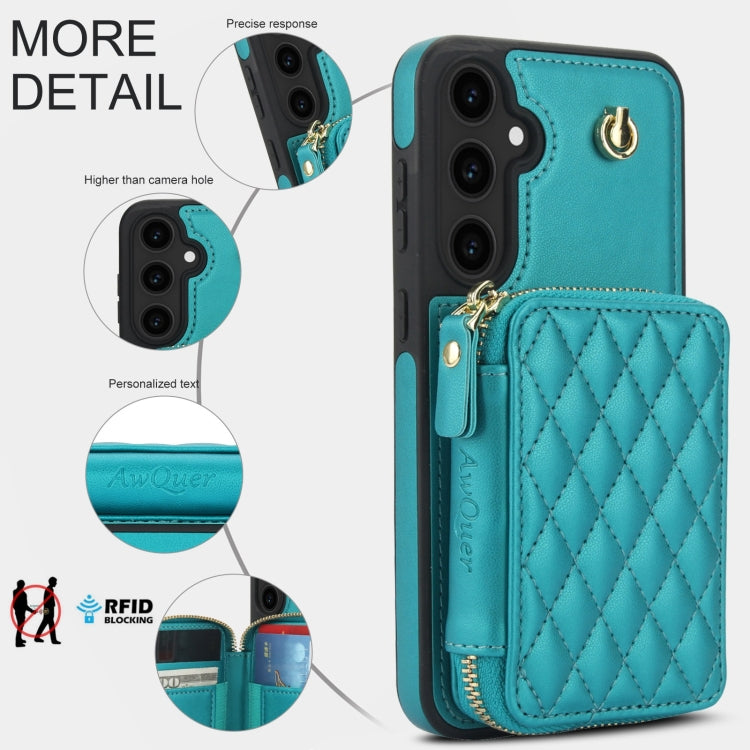 For Samsung Galaxy S23 FE 5G AwQuer Crossbody Zipper Wallet Rhombic Leather Back Phone Case(Green) - Galaxy S23 FE 5G Cases by Awquer | Online Shopping UK | buy2fix