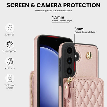 For Samsung Galaxy S23 FE 5G AwQuer Crossbody Zipper Wallet Rhombic Leather Back Phone Case(Rose Gold) - Galaxy S23 FE 5G Cases by Awquer | Online Shopping UK | buy2fix