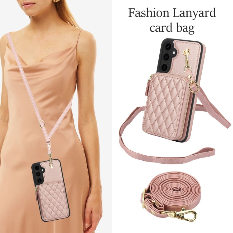 For Samsung Galaxy S23 FE 5G AwQuer Crossbody Zipper Wallet Rhombic Leather Back Phone Case(Rose Gold) - Galaxy S23 FE 5G Cases by Awquer | Online Shopping UK | buy2fix