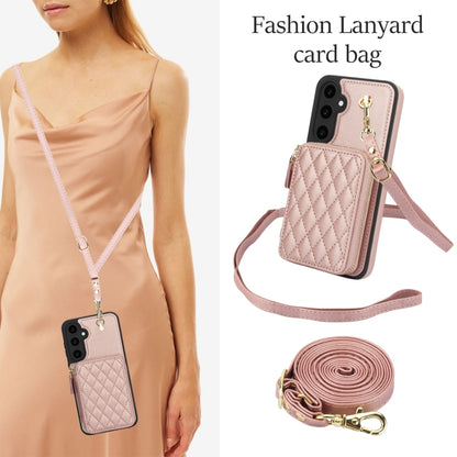 For Samsung Galaxy S23 FE 5G AwQuer Crossbody Zipper Wallet Rhombic Leather Back Phone Case(Rose Gold) - Galaxy S23 FE 5G Cases by Awquer | Online Shopping UK | buy2fix