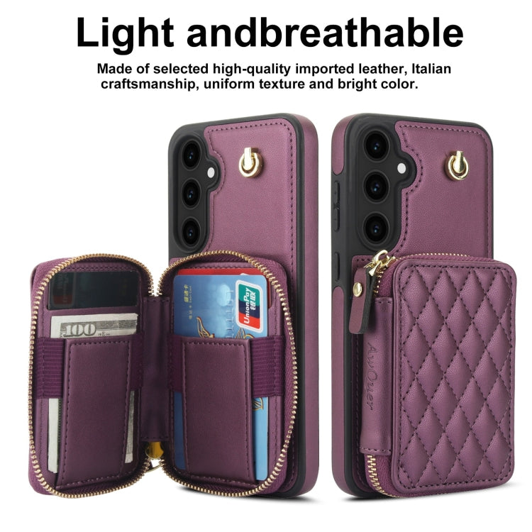 For Samsung Galaxy S23 FE 5G AwQuer Crossbody Zipper Wallet Rhombic Leather Back Phone Case(Dark Purple) - Galaxy S23 FE 5G Cases by Awquer | Online Shopping UK | buy2fix