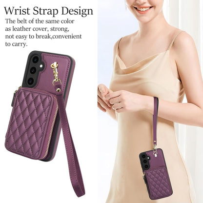 For Samsung Galaxy S23 FE 5G AwQuer Crossbody Zipper Wallet Rhombic Leather Back Phone Case(Dark Purple) - Galaxy S23 FE 5G Cases by Awquer | Online Shopping UK | buy2fix