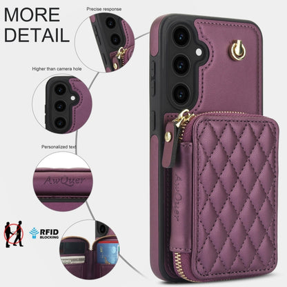 For Samsung Galaxy S23 FE 5G AwQuer Crossbody Zipper Wallet Rhombic Leather Back Phone Case(Dark Purple) - Galaxy S23 FE 5G Cases by Awquer | Online Shopping UK | buy2fix