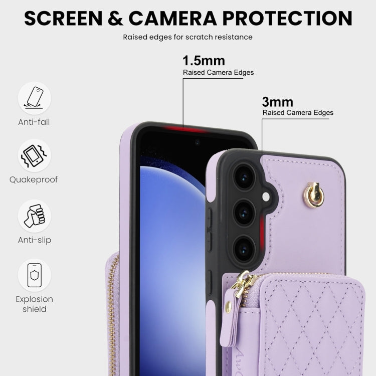 For Samsung Galaxy S23 FE 5G AwQuer Crossbody Zipper Wallet Rhombic Leather Back Phone Case(Purple) - Galaxy S23 FE 5G Cases by Awquer | Online Shopping UK | buy2fix