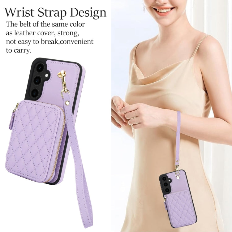 For Samsung Galaxy S23 FE 5G AwQuer Crossbody Zipper Wallet Rhombic Leather Back Phone Case(Purple) - Galaxy S23 FE 5G Cases by Awquer | Online Shopping UK | buy2fix