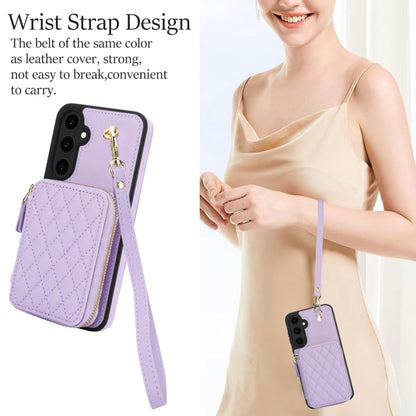 For Samsung Galaxy S23 FE 5G AwQuer Crossbody Zipper Wallet Rhombic Leather Back Phone Case(Purple) - Galaxy S23 FE 5G Cases by Awquer | Online Shopping UK | buy2fix
