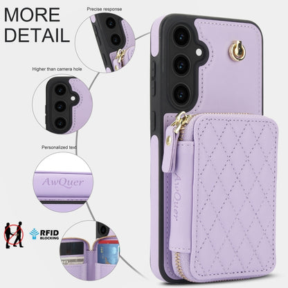 For Samsung Galaxy S23 FE 5G AwQuer Crossbody Zipper Wallet Rhombic Leather Back Phone Case(Purple) - Galaxy S23 FE 5G Cases by Awquer | Online Shopping UK | buy2fix