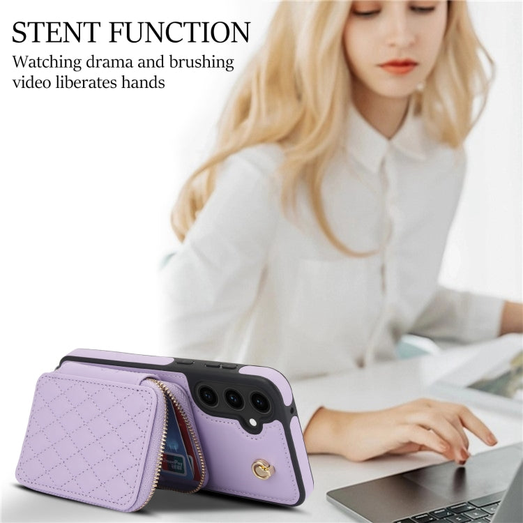 For Samsung Galaxy S23 FE 5G AwQuer Crossbody Zipper Wallet Rhombic Leather Back Phone Case(Purple) - Galaxy S23 FE 5G Cases by Awquer | Online Shopping UK | buy2fix
