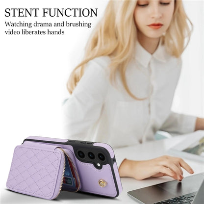 For Samsung Galaxy S23 FE 5G AwQuer Crossbody Zipper Wallet Rhombic Leather Back Phone Case(Purple) - Galaxy S23 FE 5G Cases by Awquer | Online Shopping UK | buy2fix