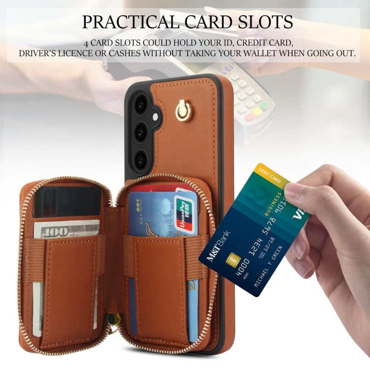 For Samsung Galaxy S23 FE 5G AwQuer Crossbody Zipper Wallet Rhombic Leather Back Phone Case(Brown) - Galaxy S23 FE 5G Cases by Awquer | Online Shopping UK | buy2fix