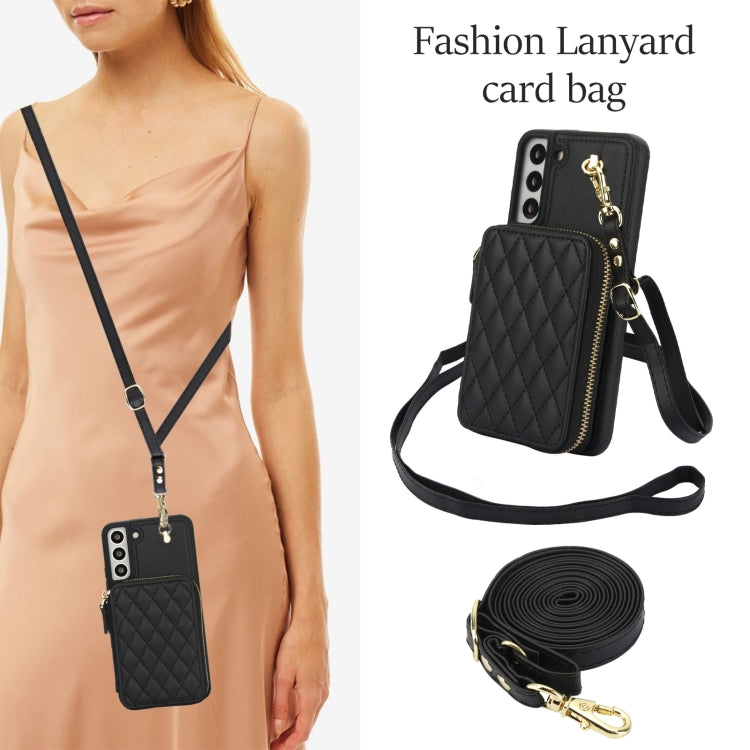 For Samsung Galaxy S22 5G AwQuer Crossbody Zipper Wallet Rhombic Leather Back Phone Case(Black) - Galaxy S22 5G Cases by Awquer | Online Shopping UK | buy2fix