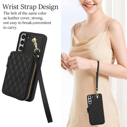 For Samsung Galaxy S22 5G AwQuer Crossbody Zipper Wallet Rhombic Leather Back Phone Case(Black) - Galaxy S22 5G Cases by Awquer | Online Shopping UK | buy2fix