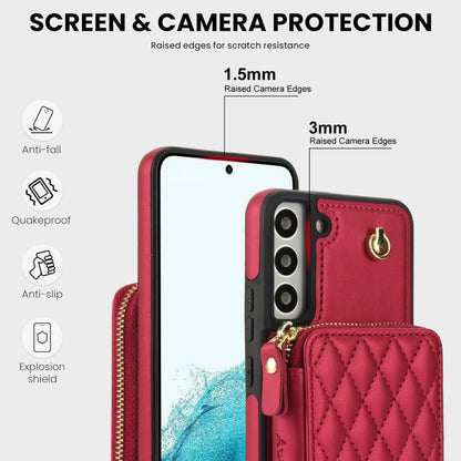 For Samsung Galaxy S22 5G AwQuer Crossbody Zipper Wallet Rhombic Leather Back Phone Case(Red) - Galaxy S22 5G Cases by Awquer | Online Shopping UK | buy2fix