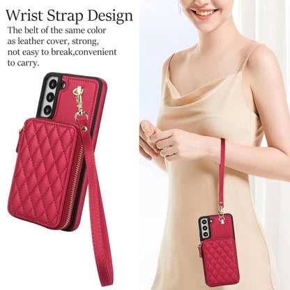 For Samsung Galaxy S22 5G AwQuer Crossbody Zipper Wallet Rhombic Leather Back Phone Case(Red) - Galaxy S22 5G Cases by Awquer | Online Shopping UK | buy2fix