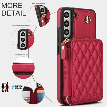 For Samsung Galaxy S22 5G AwQuer Crossbody Zipper Wallet Rhombic Leather Back Phone Case(Red) - Galaxy S22 5G Cases by Awquer | Online Shopping UK | buy2fix