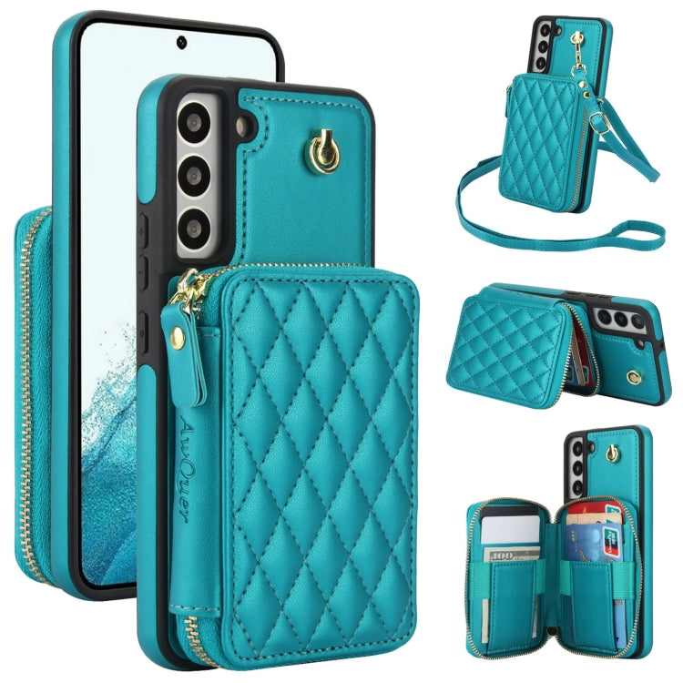 For Samsung Galaxy S22 5G AwQuer Crossbody Zipper Wallet Rhombic Leather Back Phone Case(Green) - Galaxy S22 5G Cases by Awquer | Online Shopping UK | buy2fix