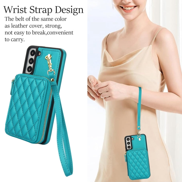 For Samsung Galaxy S22 5G AwQuer Crossbody Zipper Wallet Rhombic Leather Back Phone Case(Green) - Galaxy S22 5G Cases by Awquer | Online Shopping UK | buy2fix