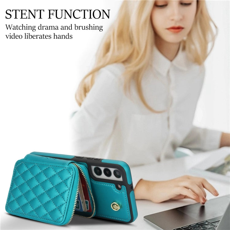 For Samsung Galaxy S22 5G AwQuer Crossbody Zipper Wallet Rhombic Leather Back Phone Case(Green) - Galaxy S22 5G Cases by Awquer | Online Shopping UK | buy2fix