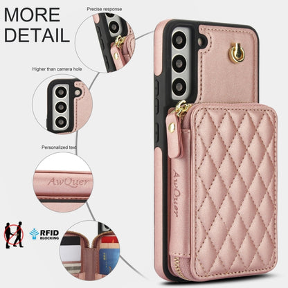 For Samsung Galaxy S22 5G AwQuer Crossbody Zipper Wallet Rhombic Leather Back Phone Case(Rose Gold) - Galaxy S22 5G Cases by Awquer | Online Shopping UK | buy2fix