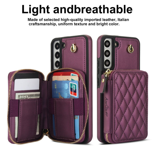 For Samsung Galaxy S22 5G AwQuer Crossbody Zipper Wallet Rhombic Leather Back Phone Case(Dark Purple) - Galaxy S22 5G Cases by Awquer | Online Shopping UK | buy2fix