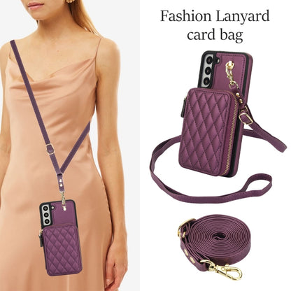 For Samsung Galaxy S22 5G AwQuer Crossbody Zipper Wallet Rhombic Leather Back Phone Case(Dark Purple) - Galaxy S22 5G Cases by Awquer | Online Shopping UK | buy2fix
