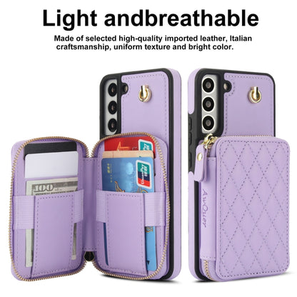 For Samsung Galaxy S22 5G AwQuer Crossbody Zipper Wallet Rhombic Leather Back Phone Case(Purple) - Galaxy S22 5G Cases by Awquer | Online Shopping UK | buy2fix