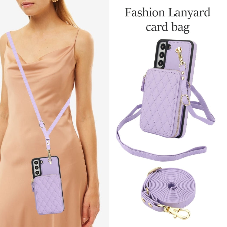 For Samsung Galaxy S22 5G AwQuer Crossbody Zipper Wallet Rhombic Leather Back Phone Case(Purple) - Galaxy S22 5G Cases by Awquer | Online Shopping UK | buy2fix