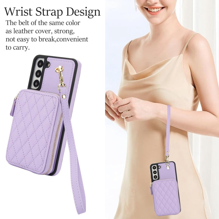 For Samsung Galaxy S22 5G AwQuer Crossbody Zipper Wallet Rhombic Leather Back Phone Case(Purple) - Galaxy S22 5G Cases by Awquer | Online Shopping UK | buy2fix