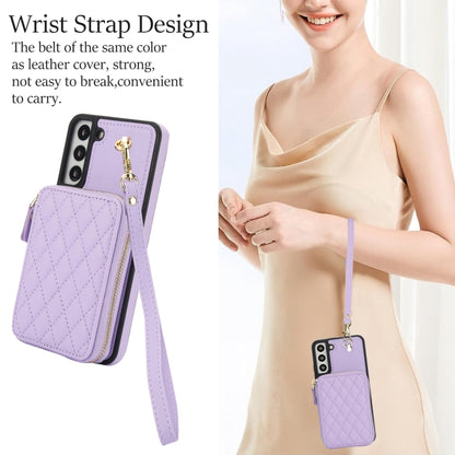 For Samsung Galaxy S22 5G AwQuer Crossbody Zipper Wallet Rhombic Leather Back Phone Case(Purple) - Galaxy S22 5G Cases by Awquer | Online Shopping UK | buy2fix
