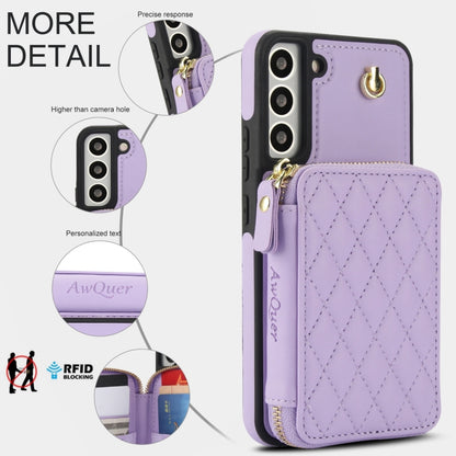 For Samsung Galaxy S22 5G AwQuer Crossbody Zipper Wallet Rhombic Leather Back Phone Case(Purple) - Galaxy S22 5G Cases by Awquer | Online Shopping UK | buy2fix
