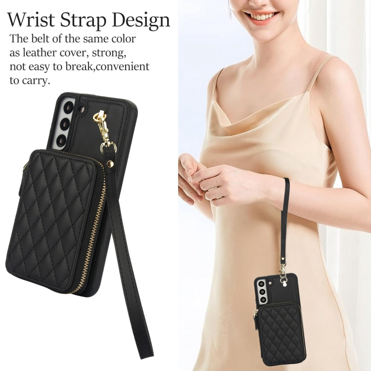 For Samsung Galaxy S22+ 5G AwQuer Crossbody Zipper Wallet Rhombic Leather Back Phone Case(Black) - Galaxy S22+ 5G Cases by Awquer | Online Shopping UK | buy2fix
