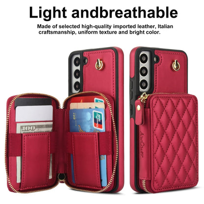 For Samsung Galaxy S22+ 5G AwQuer Crossbody Zipper Wallet Rhombic Leather Back Phone Case(Red) - Galaxy S22+ 5G Cases by Awquer | Online Shopping UK | buy2fix