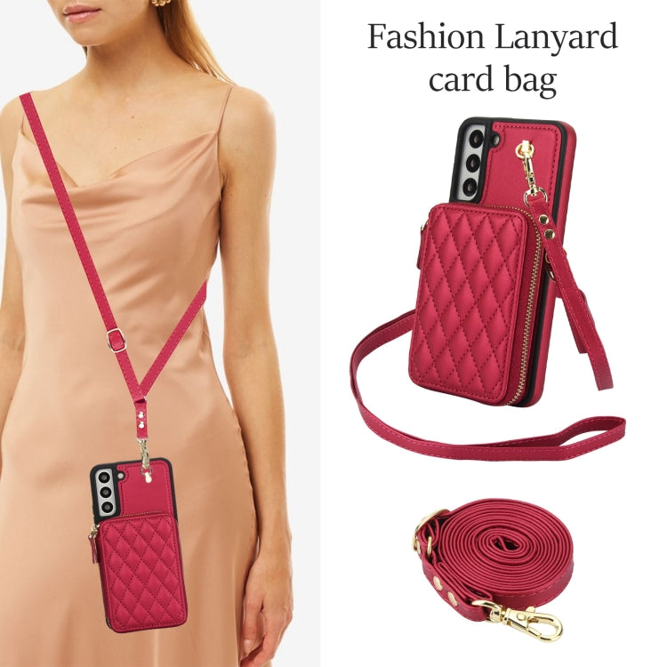 For Samsung Galaxy S22+ 5G AwQuer Crossbody Zipper Wallet Rhombic Leather Back Phone Case(Red) - Galaxy S22+ 5G Cases by Awquer | Online Shopping UK | buy2fix