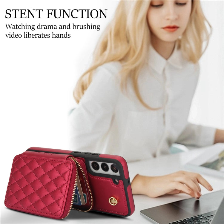 For Samsung Galaxy S22+ 5G AwQuer Crossbody Zipper Wallet Rhombic Leather Back Phone Case(Red) - Galaxy S22+ 5G Cases by Awquer | Online Shopping UK | buy2fix