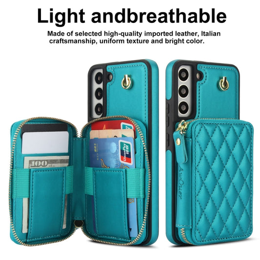 For Samsung Galaxy S22+ 5G AwQuer Crossbody Zipper Wallet Rhombic Leather Back Phone Case(Green) - Galaxy S22+ 5G Cases by Awquer | Online Shopping UK | buy2fix
