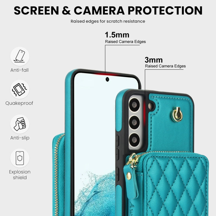 For Samsung Galaxy S22+ 5G AwQuer Crossbody Zipper Wallet Rhombic Leather Back Phone Case(Green) - Galaxy S22+ 5G Cases by Awquer | Online Shopping UK | buy2fix
