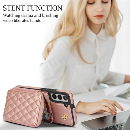 For Samsung Galaxy S22+ 5G AwQuer Crossbody Zipper Wallet Rhombic Leather Back Phone Case(Rose Gold) - Galaxy S22+ 5G Cases by Awquer | Online Shopping UK | buy2fix