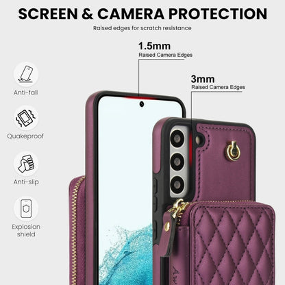 For Samsung Galaxy S22+ 5G AwQuer Crossbody Zipper Wallet Rhombic Leather Back Phone Case(Dark Purple) - Galaxy S22+ 5G Cases by Awquer | Online Shopping UK | buy2fix
