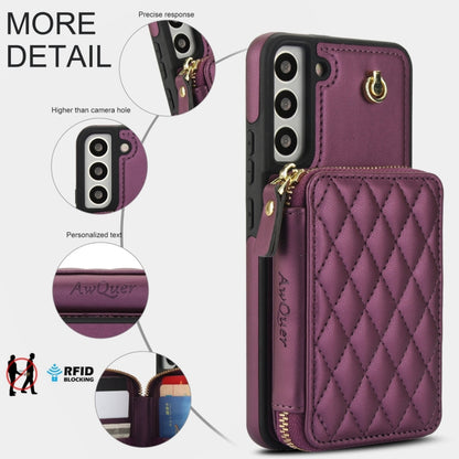 For Samsung Galaxy S22+ 5G AwQuer Crossbody Zipper Wallet Rhombic Leather Back Phone Case(Dark Purple) - Galaxy S22+ 5G Cases by Awquer | Online Shopping UK | buy2fix