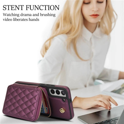 For Samsung Galaxy S22+ 5G AwQuer Crossbody Zipper Wallet Rhombic Leather Back Phone Case(Dark Purple) - Galaxy S22+ 5G Cases by Awquer | Online Shopping UK | buy2fix