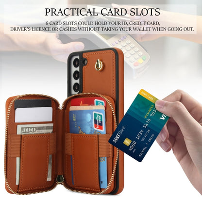For Samsung Galaxy S22+ 5G AwQuer Crossbody Zipper Wallet Rhombic Leather Back Phone Case(Brown) - Galaxy S22+ 5G Cases by Awquer | Online Shopping UK | buy2fix
