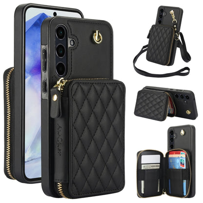 For Samsung Galaxy A55 5G AwQuer Crossbody Zipper Wallet Rhombic Leather Back Phone Case(Black) - Galaxy Phone Cases by Awquer | Online Shopping UK | buy2fix