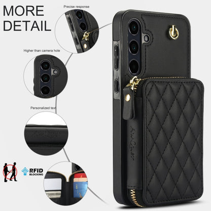 For Samsung Galaxy A55 5G AwQuer Crossbody Zipper Wallet Rhombic Leather Back Phone Case(Black) - Galaxy Phone Cases by Awquer | Online Shopping UK | buy2fix