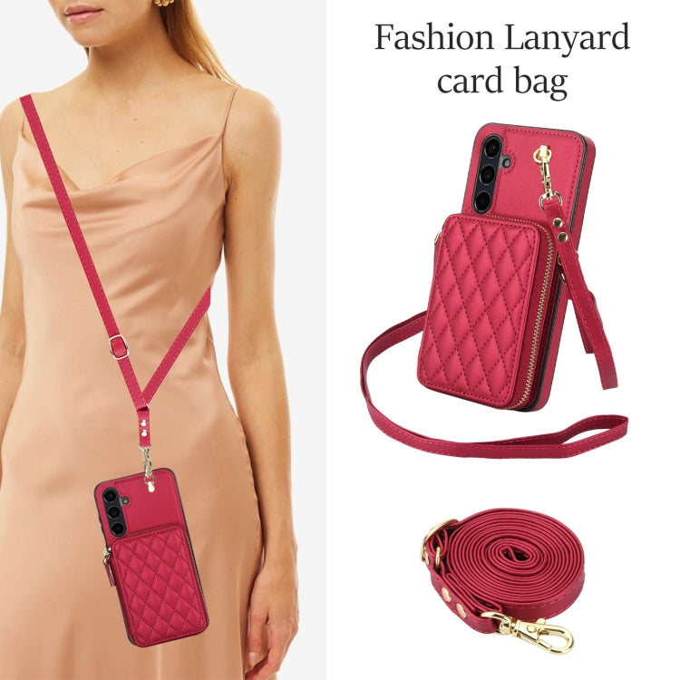 For Samsung Galaxy A55 5G AwQuer Crossbody Zipper Wallet Rhombic Leather Back Phone Case(Red) - Galaxy Phone Cases by Awquer | Online Shopping UK | buy2fix