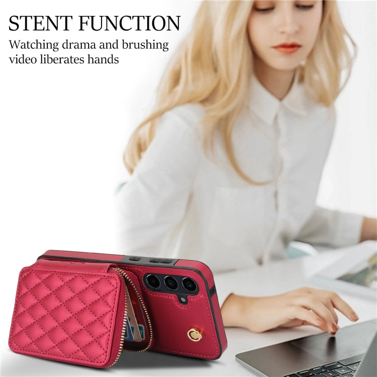 For Samsung Galaxy A55 5G AwQuer Crossbody Zipper Wallet Rhombic Leather Back Phone Case(Red) - Galaxy Phone Cases by Awquer | Online Shopping UK | buy2fix